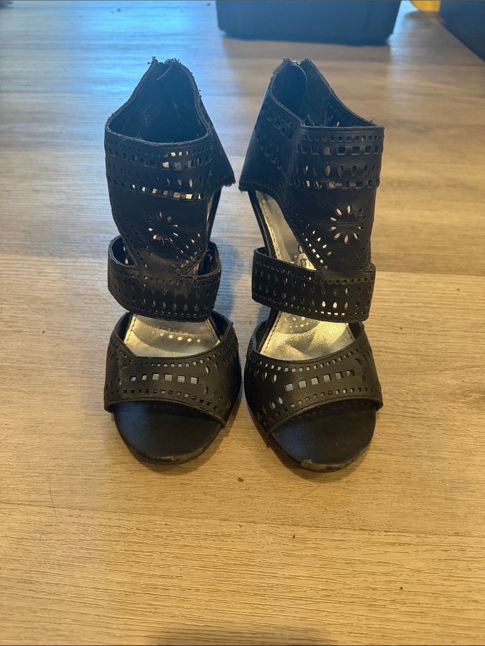 Rampage Black Laser-Cut Peep-Toe High Heels